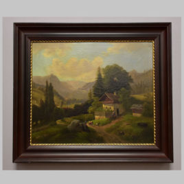 Unbekannte/r Künstler/in, Landschaft mit Figurenstaffage und Bergkulisse, 19. Jh.