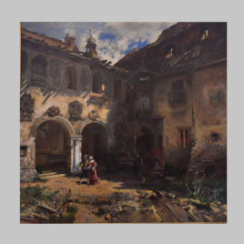 M. Hackenberg, Hof der Fürstenburg in Burgeis nach Robert Russ, 1907